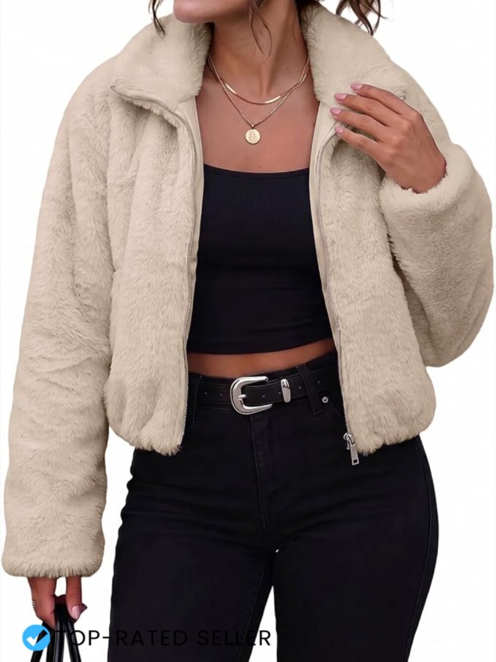 Faux Fur Jacket Women Cropped Fuzzy Winter Coat Short Shaggy Outerwear